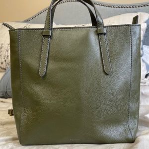 Fossil Green Leather Tote Bag